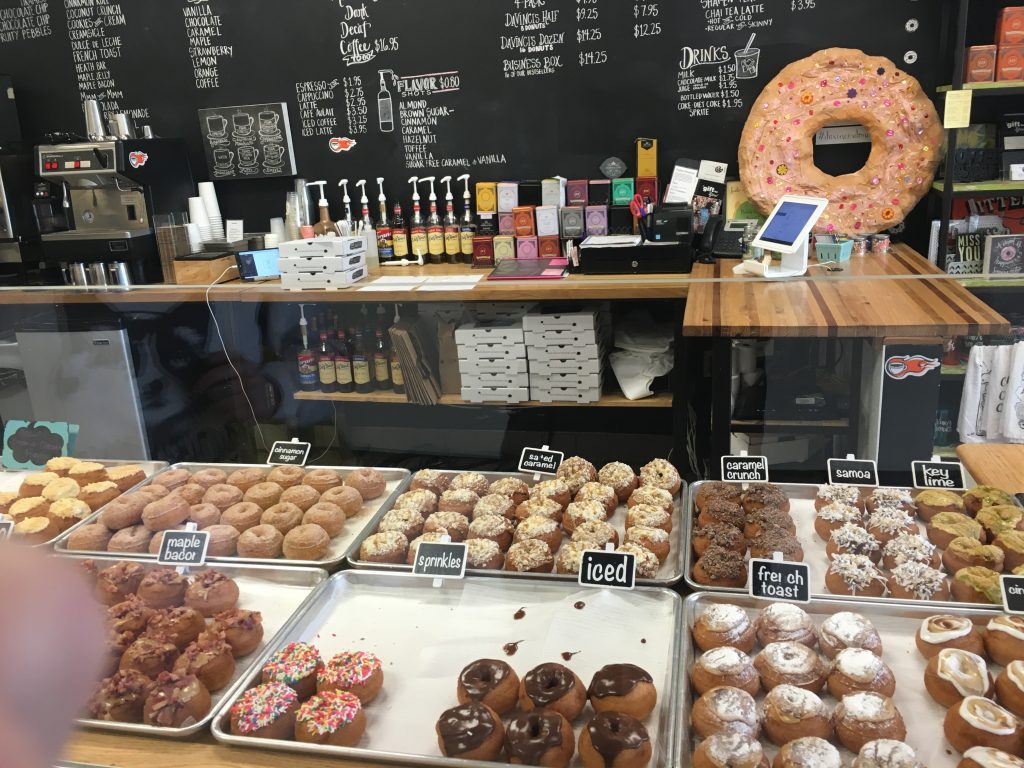 Not pictured: the custom donut topping bins to the left.